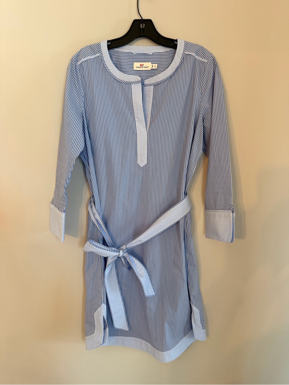 Vineyard Vines Light Blue and White Striped Tunic Dress with Tie